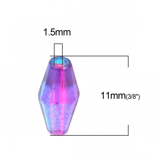 ガラス ビーズ 花瓶 紺碧+フクシア色 ツートンカラー ファセット・カット 約 11mm x 6mm、 穴：約 1.5mm、 50 個 の画像