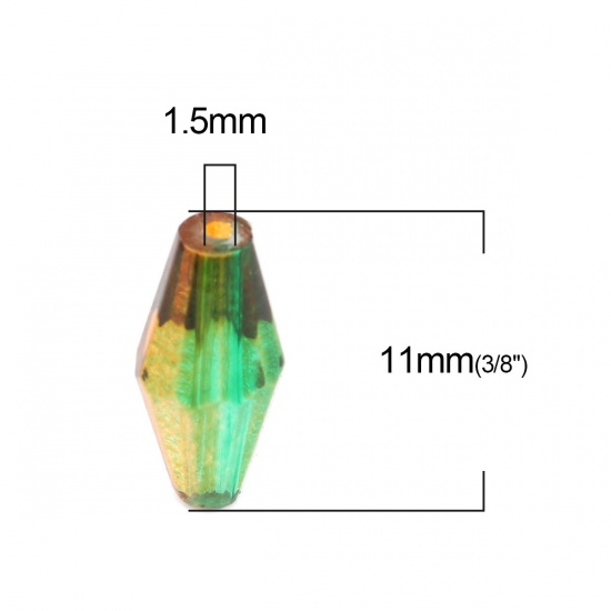 Bild von Glas Perlen Blumenvase Grün & Braun Mixefarbe Facettiert ca. 11mm x 6mm, Loch: 1.5mm, 50 Stück