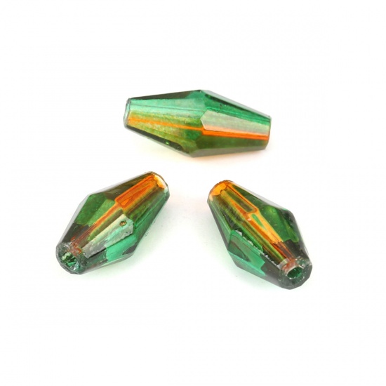 Picture of Glass Beads Vase Green & Brown Two Tone Faceted About 11mm x 6mm, Hole: Approx 1.5mm, 50 PCs