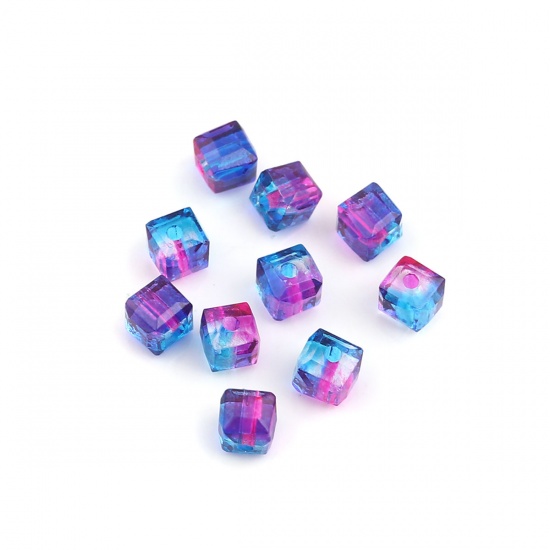 Picture of Glass Beads Square Blue & Fuchsia Two Tone Faceted About 5mm x 5mm, Hole: Approx 1.4mm, 100 PCs