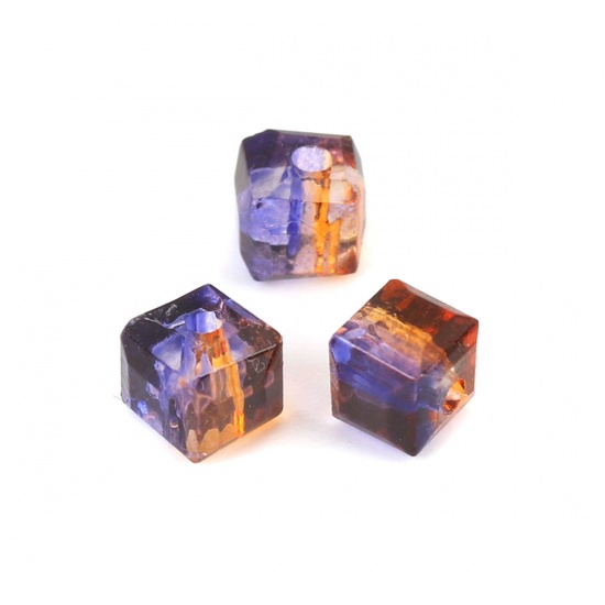 Picture of Glass Beads Square Purple & Brown Two Tone Faceted About 5mm x 5mm, Hole: Approx 1.4mm, 100 PCs