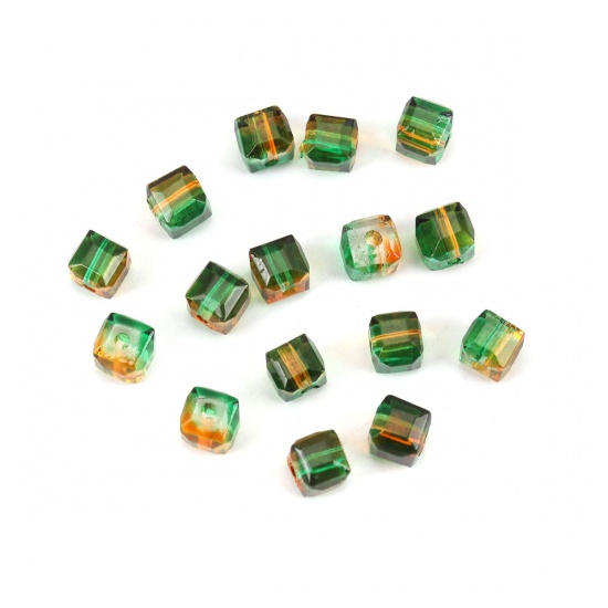 Picture of Glass Beads Square Green & Orange Two Tone Faceted About 5mm x 5mm, Hole: Approx 1.4mm, 100 PCs