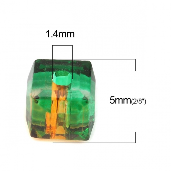 Picture of Glass Beads Square Green & Orange Two Tone Faceted About 5mm x 5mm, Hole: Approx 1.4mm, 100 PCs