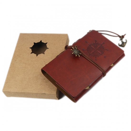 Picture of (150 Pages) PU Leather & Kraft Paper Writing Memo Notebook Brown Rectangle 14.5cm x 10cm, 1 Copy