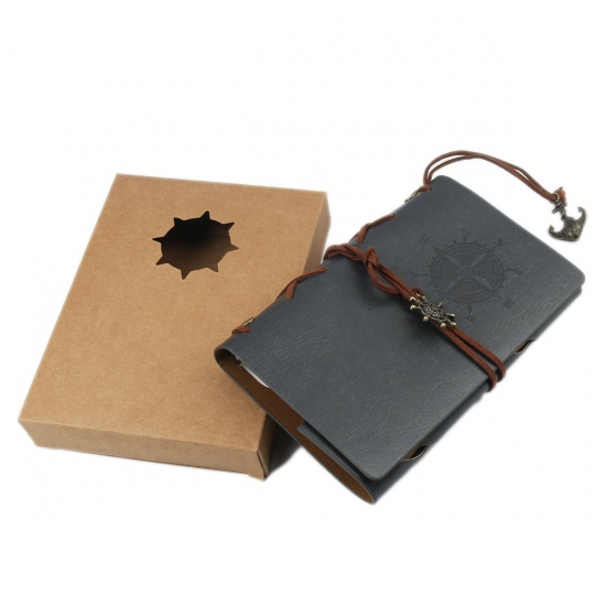 Picture of PU Leather & Kraft Paper Writing Memo Notebook Gray Rectangle 14.5cm x 10cm, 1 Copy