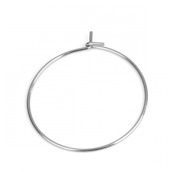 Picture of 316 Stainless Steel Hoop Earrings Circle Ring Silver Tone 28mm x 25mm, Post/ Wire Size: (21 gauge), 50 PCs