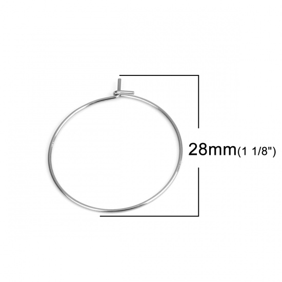 Picture of 316 Stainless Steel Hoop Earrings Circle Ring Silver Tone 28mm x 25mm, Post/ Wire Size: (21 gauge), 50 PCs