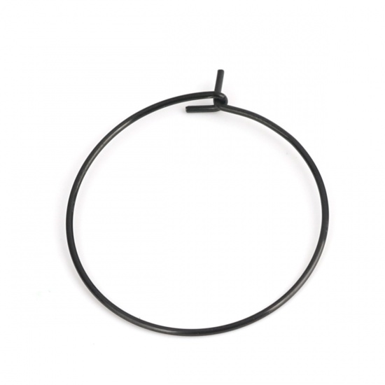 Picture of 316 Stainless Steel Hoop Earrings Circle Ring Black 28mm x 25mm, Post/ Wire Size: (21 gauge), 10 PCs