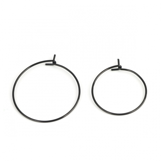 Picture of 316 Stainless Steel Hoop Earrings Circle Ring Black 28mm x 25mm, Post/ Wire Size: (21 gauge), 10 PCs