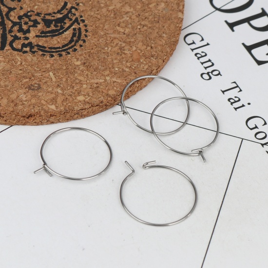 Picture of 316 Stainless Steel Hoop Earrings Circle Ring Silver Tone 24mm x 20mm, Post/ Wire Size: (21 gauge), 50 PCs