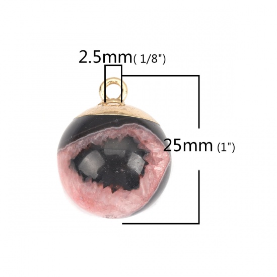 Picture of (Grade A) Agate ( Natural ) Charms Ball Gold Plated Black & Pink 25mm x 20mm, 1 Piece
