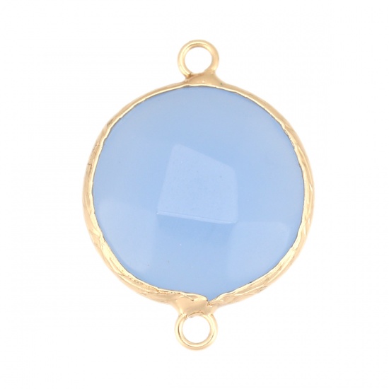 Picture of (Grade B) Stone ( Natural ) Connectors Round Gold Plated Light Blue 29mm x 21mm, 1 Piece