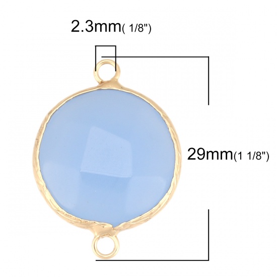 Picture of (Grade B) Stone ( Natural ) Connectors Round Gold Plated Light Blue 29mm x 21mm, 1 Piece