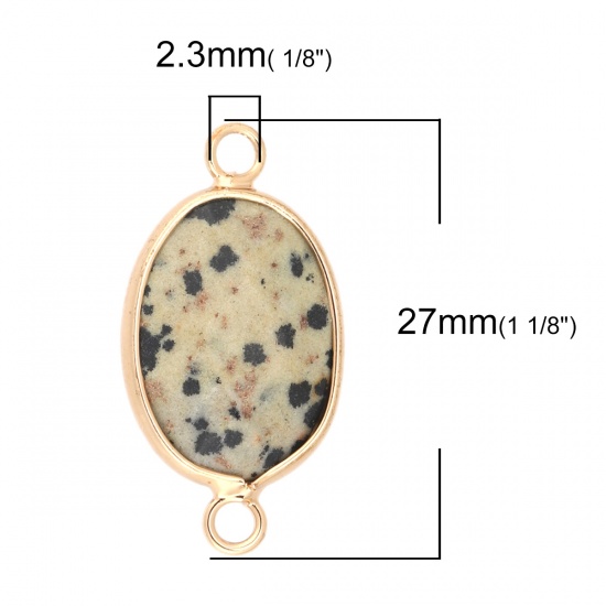 Picture of Stone ( Natural ) Connectors Oval Gold Plated Black & Khaki Spot 27mm x 14mm, 1 Piece