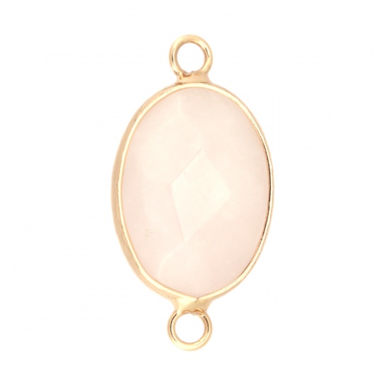 Picture of (Grade A) Rose Quartz ( Natural ) Connectors Oval Gold Plated Light Pink 27mm x 14mm, 1 Piece