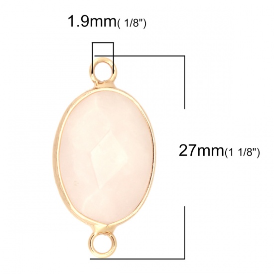 Picture of (Grade A) Rose Quartz ( Natural ) Connectors Oval Gold Plated Light Pink 27mm x 14mm, 1 Piece