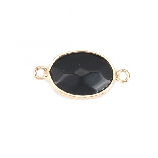 Picture of (Grade B) Stone ( Natural ) Connectors Oval Gold Plated Black 23mm x 11mm, 1 Piece