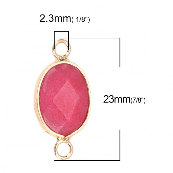 Picture of (Grade B) Stone ( Natural ) Connectors Oval Gold Plated Fuchsia 23mm x 11mm, 1 Piece