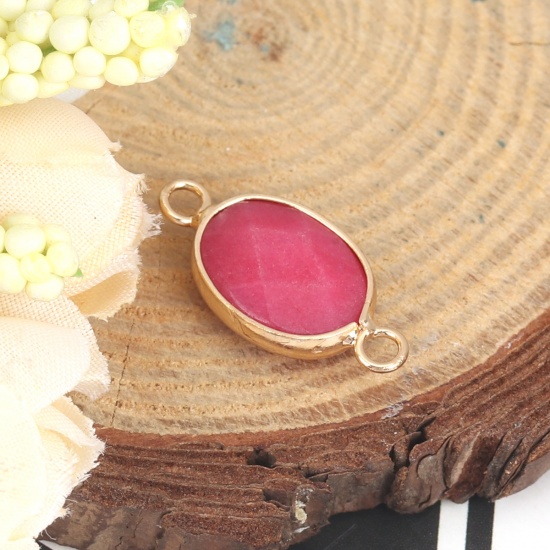 Picture of (Grade B) Stone ( Natural ) Connectors Oval Gold Plated Fuchsia 23mm x 11mm, 1 Piece