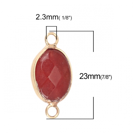 Picture of (Grade B) Stone ( Natural ) Connectors Oval Gold Plated Dark Red 23mm x 11mm, 1 Piece