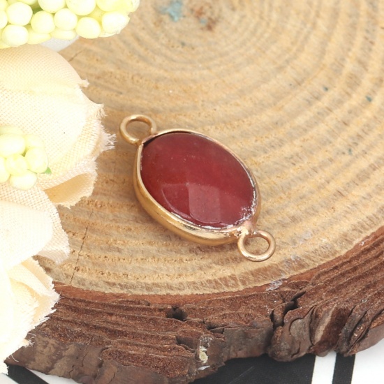 Picture of (Grade B) Stone ( Natural ) Connectors Oval Gold Plated Dark Red 23mm x 11mm, 1 Piece
