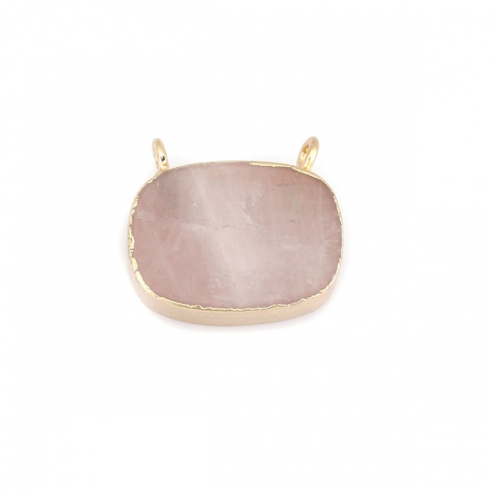 Picture of (Grade A) Rose Quartz ( Natural ) Connectors Oval Gold Plated Light Pink 19mm x 16mm, 1 Piece