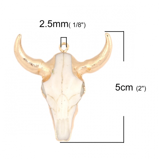 Bild von Messing & Harz Anhänger Rind Vergoldet Weiß 5cm x 4.7cm, 1 Stück                                                                                                                                                                                              