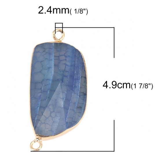 Image de (Classement A) Connecteurs en Agate ( Naturel ) Irrégulier Doré Bleu Foncé Craqué 4.9cm x 2.2cm, 1 Pièce