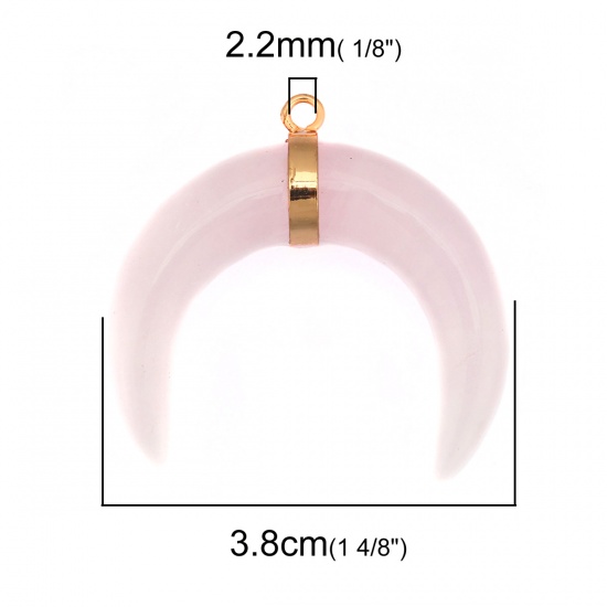 Immagine di (Grado A) Quarzo Rosa ( Naturale ) Ciondoli Oro Placcato Rosa Chiaro Luna 3.8cm x 3.7cm, 1 Pz