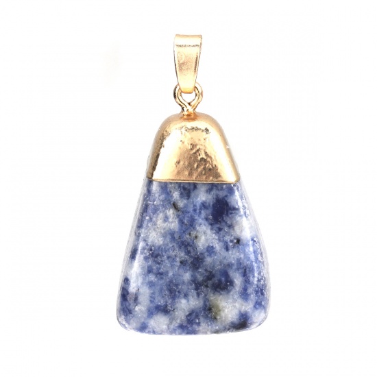 Picture of (Grade A) Blue-vein Stone ( Natural ) Pendants Gold Plated Blue Pyramid Texture 4.2cm x 2.2cm, 1 Piece