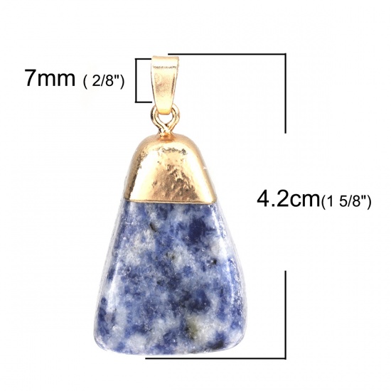Picture of (Grade A) Blue-vein Stone ( Natural ) Pendants Gold Plated Blue Pyramid Texture 4.2cm x 2.2cm, 1 Piece