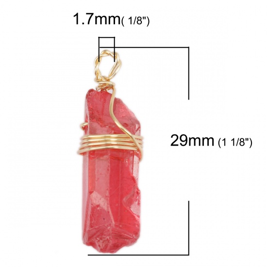 Picture of (Grade B) Crystal ( Natural ) Charms Gold Plated Hot Pink Geometric Wrapped 29mm x 10mm, 1 Piece