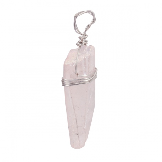 Picture of (Grade B) Crystal ( Natural ) Pendants Silver Tone Light Pink Geometric Wrapped 3.2cm x 1cm, 1 Piece
