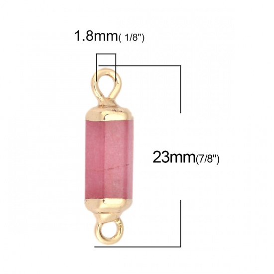 Picture of (Grade B) Stone ( Natural ) Connectors Hexagonal Prism Gold Plated Hot Pink 23mm x 8mm, 1 Piece