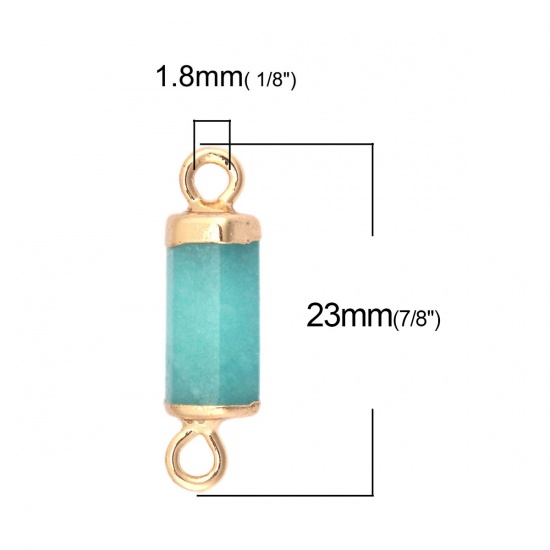 Picture of (Grade B) Stone ( Natural ) Connectors Hexagonal Prism Gold Plated Green Blue 23mm x 8mm, 1 Piece