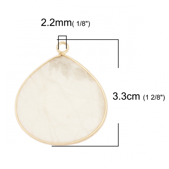 Picture of (Grade A) Howlite ( Natural ) Pendants Gold Plated White & Gray Drop Texture 3.3cm x 2.9cm, 1 Piece