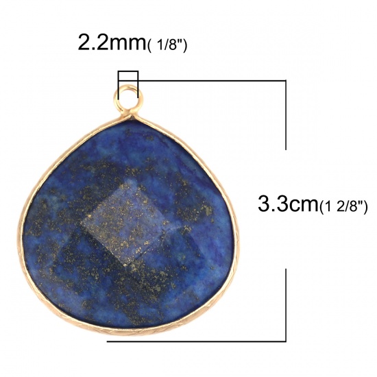 Picture of December Birthstone - (Grade A) Lapis Lazuli ( Natural ) Pendants Gold Plated Blue Drop 3.3cm x 2.9cm, 1 Piece