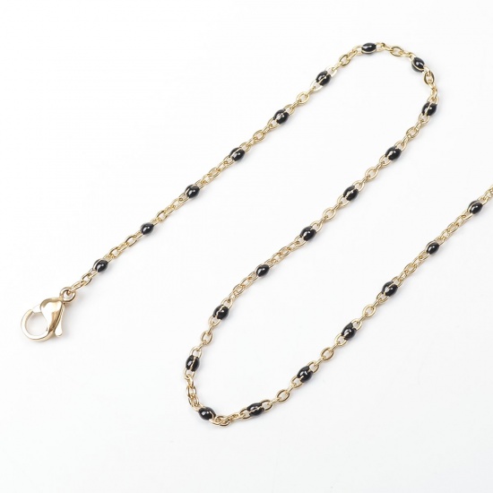 Bild von 304 Edelstahl Gliederkette Kette Halskette Vergoldet Emaille 50cm lang, 1 Strang