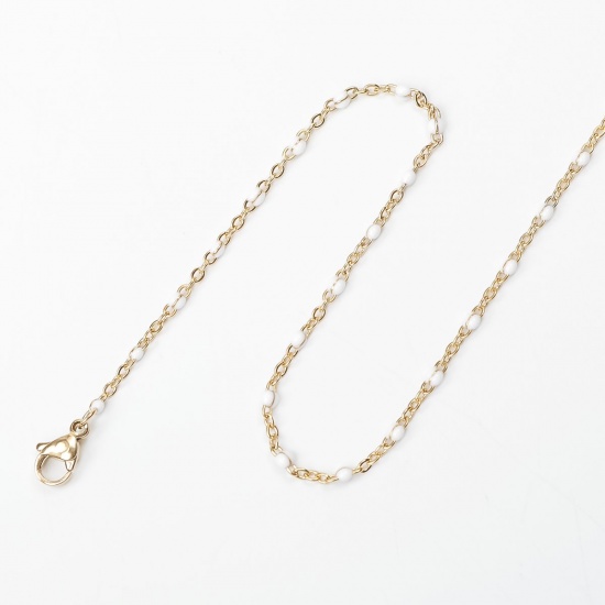 Picture of 304 Stainless Steel Link Cable Chain Necklace Gold Plated Enamel 50cm(19 5/8") long, 1 Piece