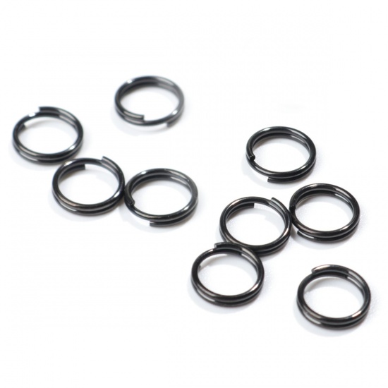 Picture of 10 PCs Vacuum Plating 304 Stainless Steel Double Split Jump Rings Findings Gunmetal 8mm Dia.