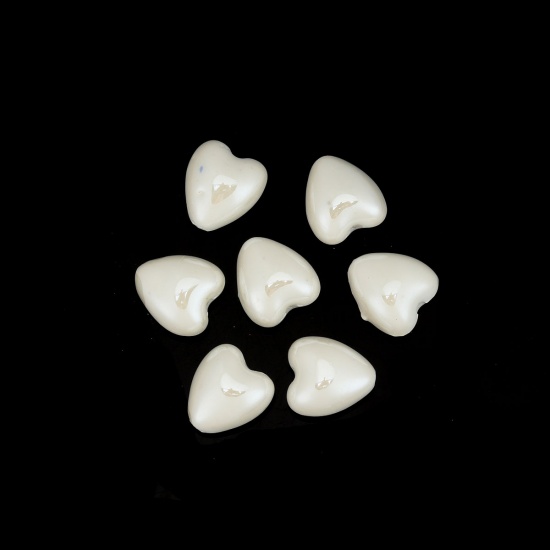 Image de Perles en Céramique Cœur Blanc 13mm x 12mm, Taille de Trou: 1.9mm, 20 Pcs