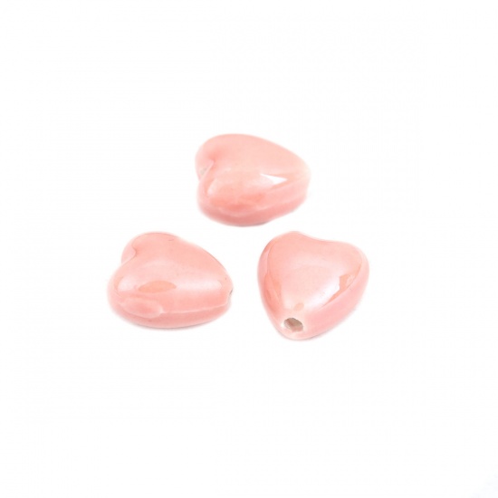 Picture of Ceramic Beads Heart Peach Pink About 13mm x 12mm, Hole: Approx 1.9mm, 20 PCs
