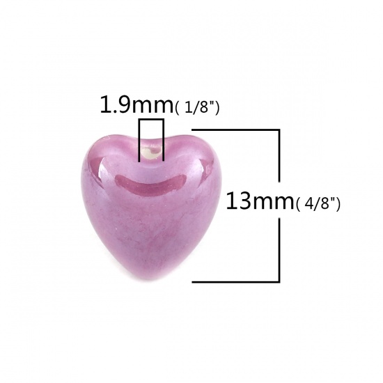 Imagen de Cuentas Cerámica de Corazón , Púrpura 13mm x 12mm, Agujero: acerca de 1.9mm, 20 Unidades