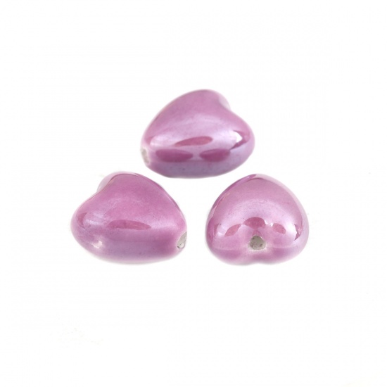 Picture of Ceramic Beads Heart Purple About 13mm x 12mm, Hole: Approx 1.9mm, 20 PCs
