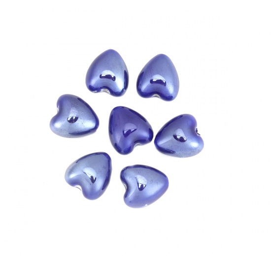 Picture of Ceramic Beads Heart Royal Blue About 13mm x 12mm, Hole: Approx 1.9mm, 20 PCs