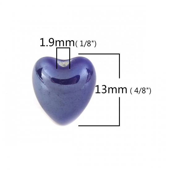 Picture of Ceramic Beads Heart Royal Blue About 13mm x 12mm, Hole: Approx 1.9mm, 20 PCs