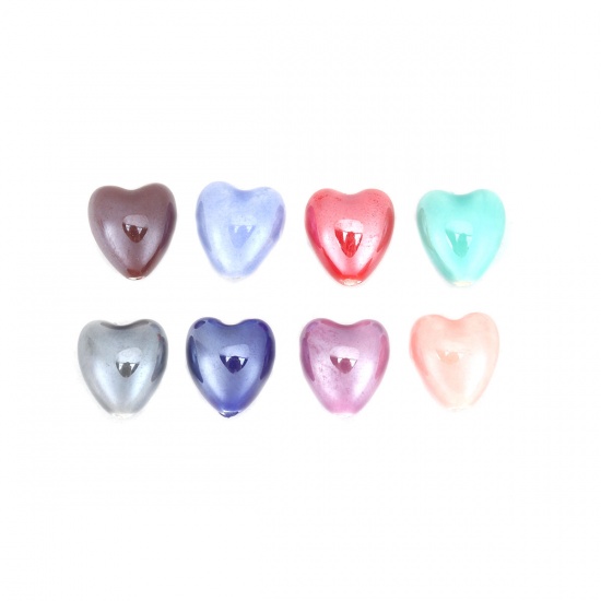 Picture of Ceramic Beads Heart Green Blue About 13mm x 12mm, Hole: Approx 1.9mm, 20 PCs