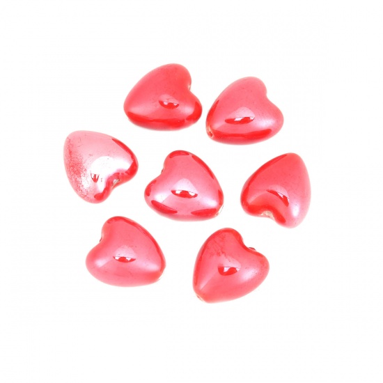 Imagen de Cuentas Cerámica de Corazón , Rojo 13mm x 12mm, Agujero: acerca de 1.9mm, 20 Unidades