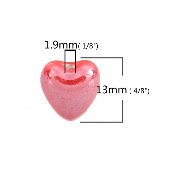 Imagen de Cuentas Cerámica de Corazón , Rojo 13mm x 12mm, Agujero: acerca de 1.9mm, 20 Unidades