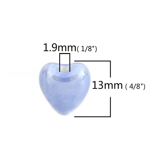 Imagen de Cuentas Cerámica de Corazón , Azul 13mm x 12mm, Agujero: acerca de 1.9mm, 20 Unidades